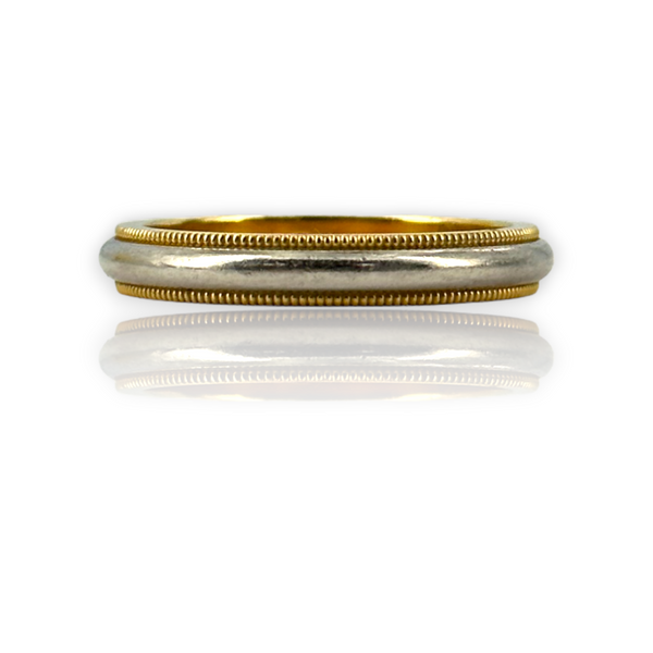 Tiffany & Co Yellow Gold & Platinum Milgrain 18k 750 Dome Wedding Band Ring Size 8.5