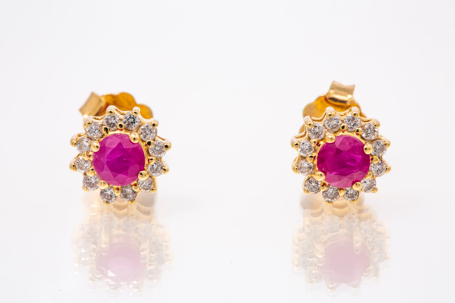 Ruby & Diamond Halo Stud Earrings 14k 585 Yellow Gold GEM Pawnbrokers