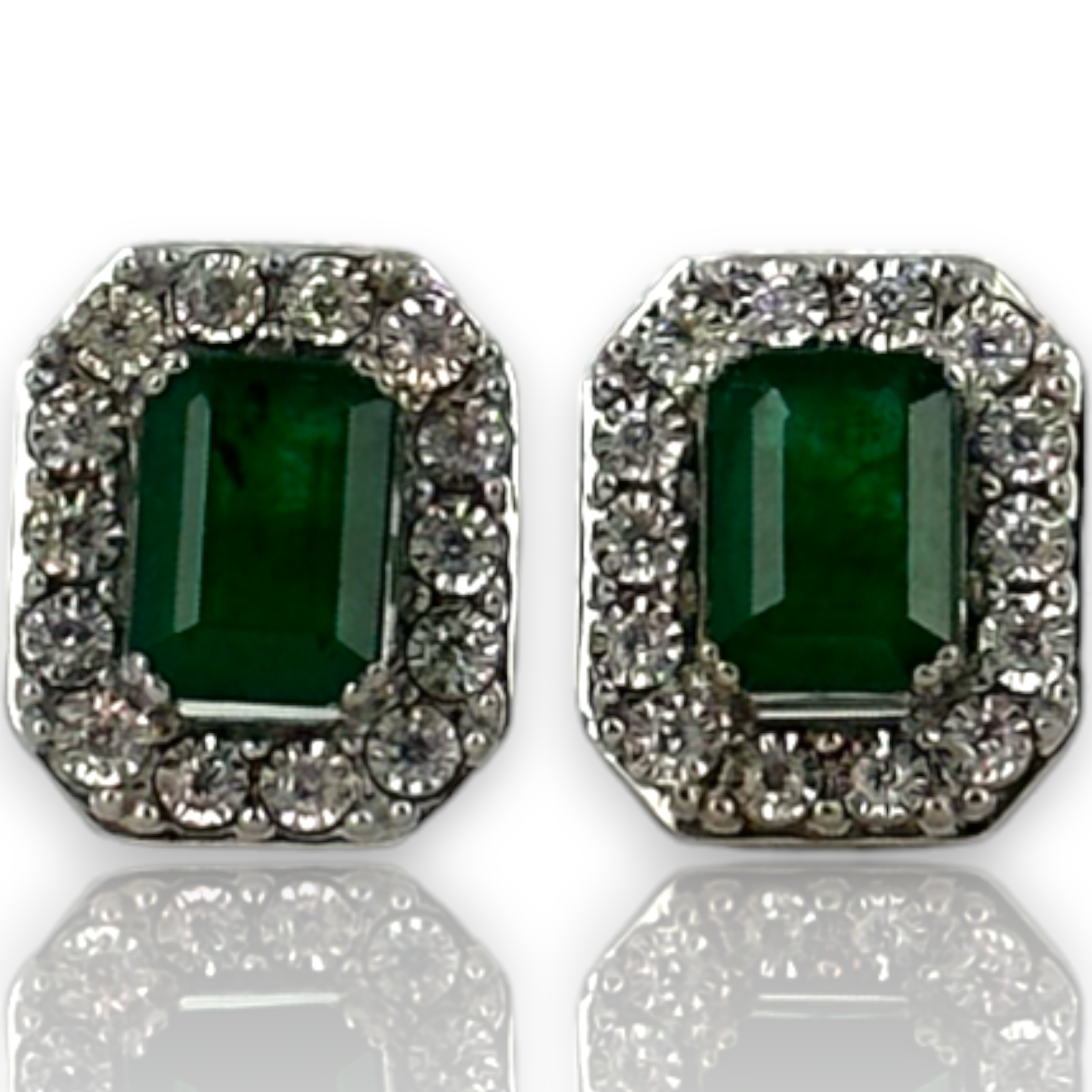Effy Brasilica 14K 585 White Gold Emerald Diamond Stud Earrings GEM