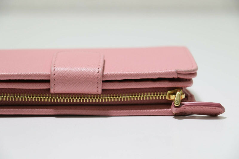 PRADA: Saffiano Metal Zip Around Wallet Cammeo - Pink