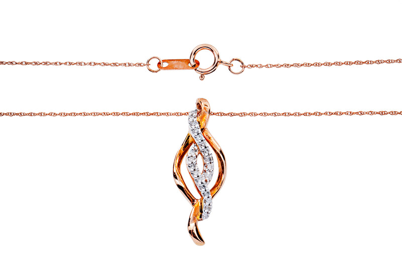 Thin Rope Chain Diamond Swirl Pave Pendant 10K 417 Rose Gold Necklace