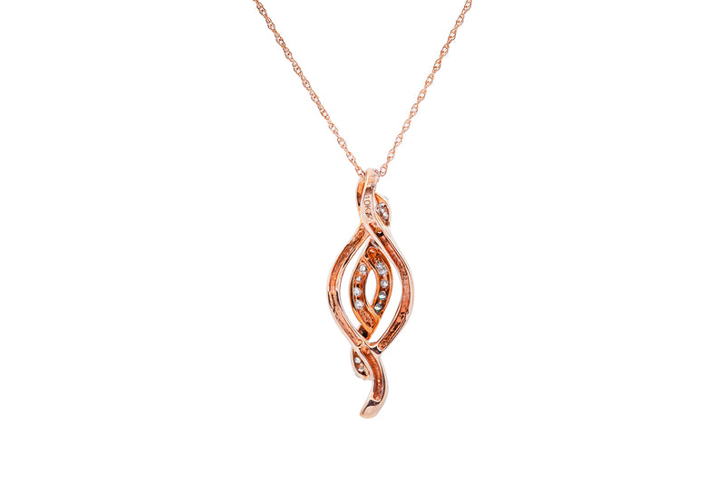 Thin Rope Chain Diamond Swirl Pave Pendant 10K 417 Rose Gold Necklace