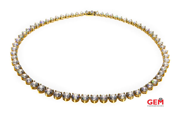 Cubic Zirconia 18k 750 Yellow Gold Graduated CZ Tennis Necklace Chain