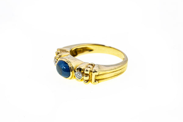 Natural Blue Sapphire & Diamond Accent 14K 585 Yellow Gold Ring Size 6 3/4