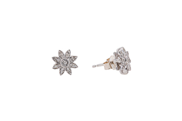 Diamond Pave Flower Kids Cluster Studs 925 Sterling Silver Pair of Earrings