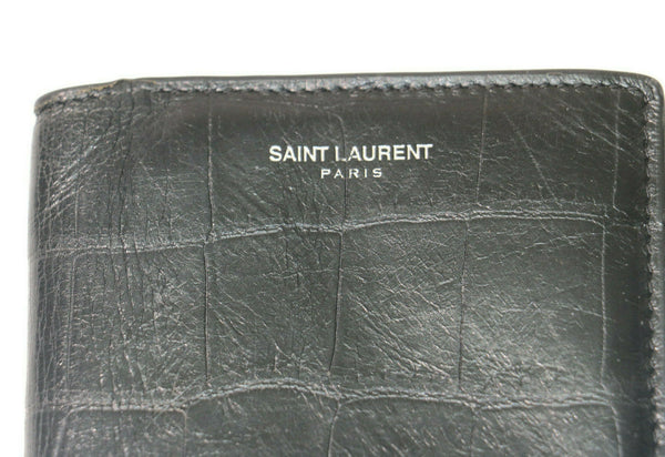 Saint Laurent Paris Continental Embossed Croc-Style Wallet - Black