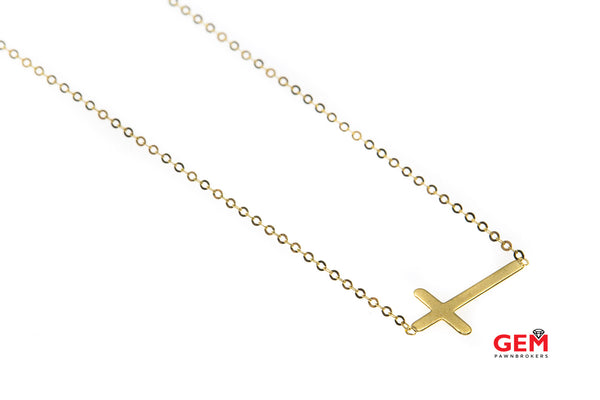 Asymmetrical Italy Arezzo 1.2mm Chain Link Cross Solid 14K 585 Yellow Gold 23.8" Necklace & Charm