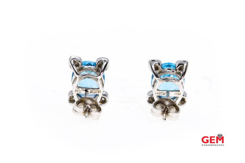 Effy BH Natural Oval Blue Topaz Diamond Accent Studs 14K 585 White Gold Earrings
