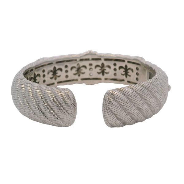 Judith Ripka 925 Sterling Silver and CZ Cubic Zirconia Diamonique 20mm Wide Hinged Cuff Bracelet Made In Thailand