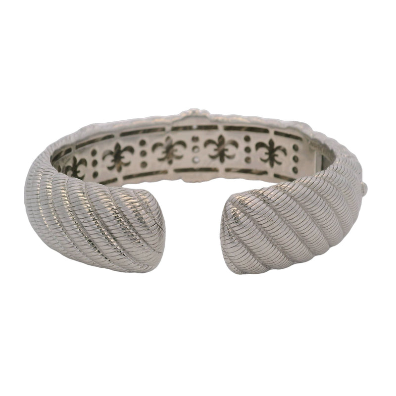 Judith Ripka 925 Sterling Silver and CZ Cubic Zirconia Diamonique 20mm Wide Hinged Cuff Bracelet Made In Thailand