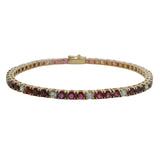 Vintage Solid 14kt Yellow Gold Alternating Ruby and Diamond 7" Tennis Bracelet