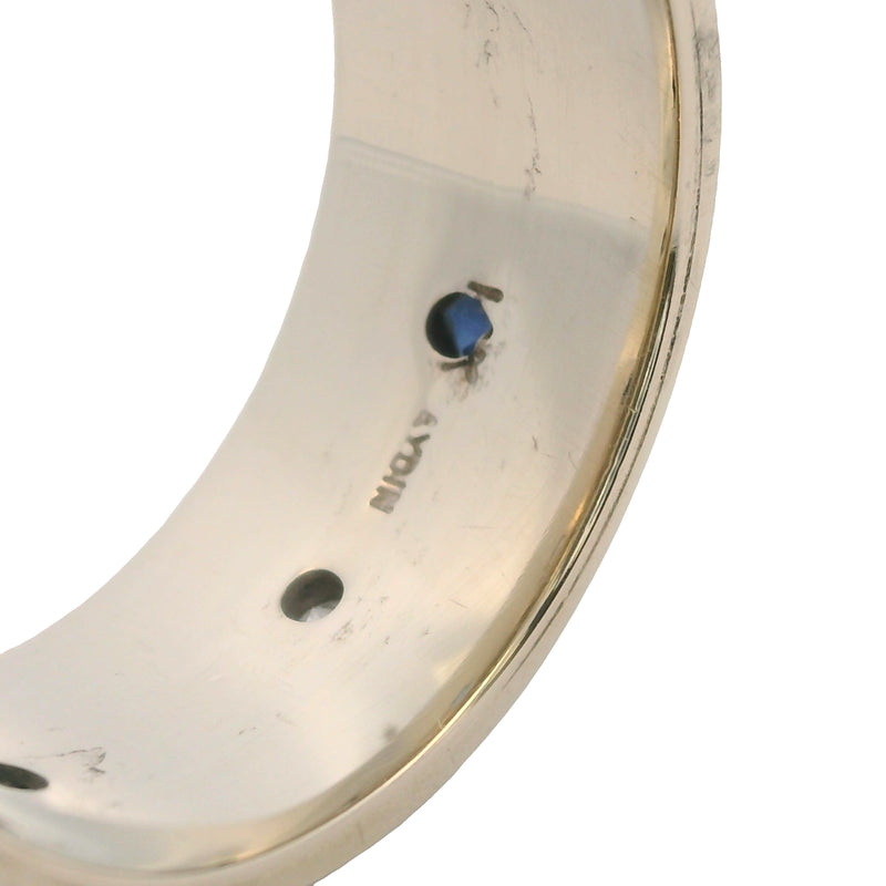 Solid 14kt White Gold Diamond and Sapphire 10mm Wide Rope Detail Band Ring Size 11