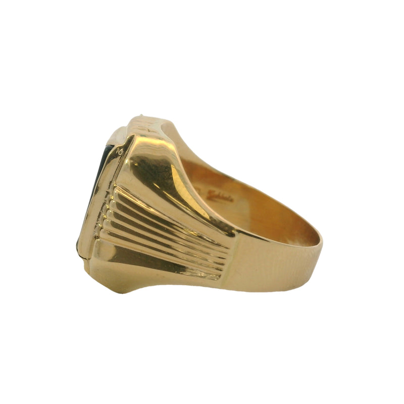 Gobbato Jewelry Solid 18kt Yellow Gold Replica of 1930s Deco Onyx Flat-Top Signet Ring Size 9.5 Made in Italy