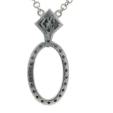 Solid 18kt White Gold and Diamond Stationed Open Oval Pendant Toggle Necklace