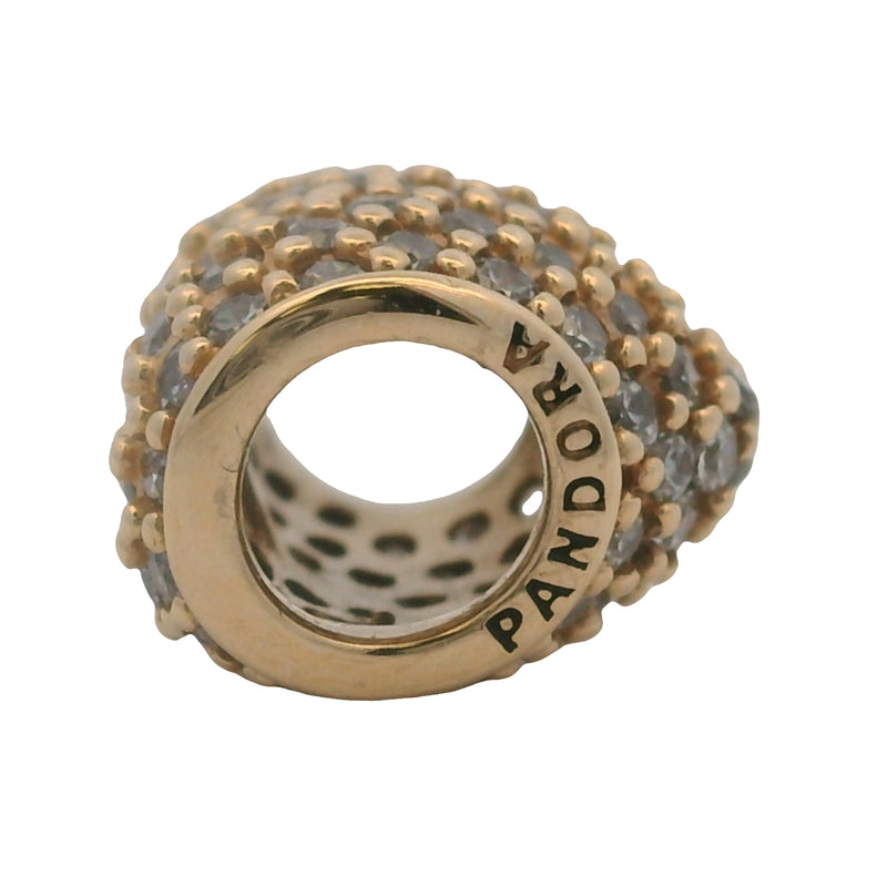 Pandora Solid 14kt Yellow Gold and CZ Pave Puffy Heart Spacer Slider Charm