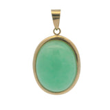 Vintage Solid 14kt Yellow Gold and Bezel-Set Green Jadeite 1.29" Cabochon Oval Pendant