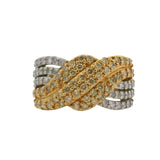 Solid 18kt Yellow Gold Cluster Crossover Ring with Yellow and White Diamond Waves Size 7