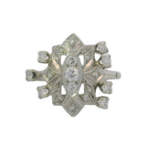 Rare Vintage Handmade 1930-40s Solid 14kt White Gold and 0.65ct Diamond Celestial Dinner Cocktail Ring Size 6.5
