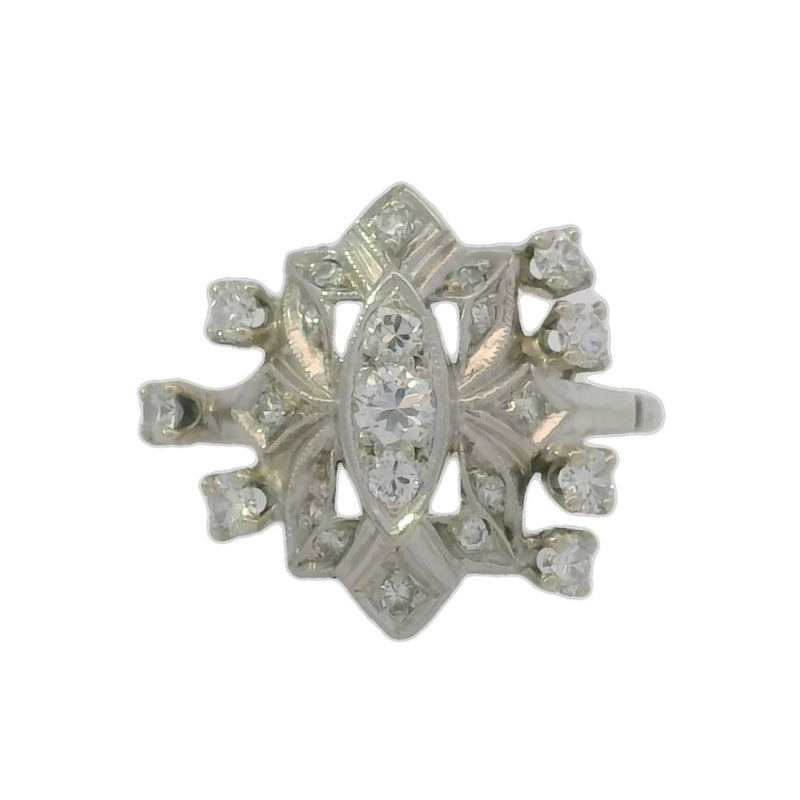 Rare Vintage Handmade 1930-40s Solid 14kt White Gold and 0.65ct Diamond Celestial Dinner Cocktail Ring Size 6.5
