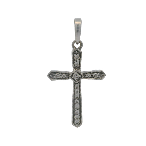 Collar con colgante de cruz milgrain de oro blanco de 14 kt y diamantes de Gabriel &amp; Co.