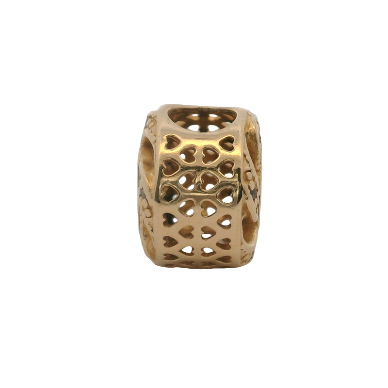 Charm deslizante con espaciador de corazón de cinta de oro amarillo sólido de 14 kt y circonitas (retirado de Pandora)