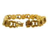 Vintage 1980s Brutalist Solid 18kt Yellow Gold Nugget 8.25" 46.6g Bracelet With Rubies and Sapphires