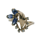 Vintage 1950-60s Retro Sapphire and Diamond Leaf Floral Cocktail Ring Size 10