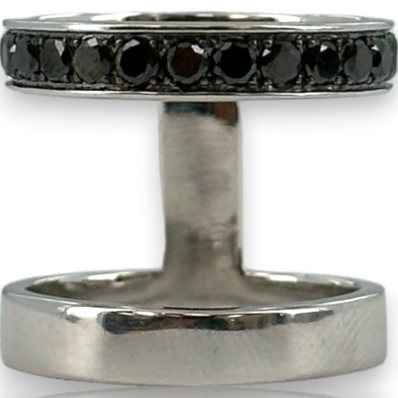Michelle Campbell Fine Jewelry Double Stack 14k Solid White Gold and 0.9ctw Black Diamonds Luxury Band Ring Size 5.5