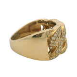 Solid 14kt Yellow Gold and Natural Diamond 12mm Large Chain Shaped Pave Ring Size 10