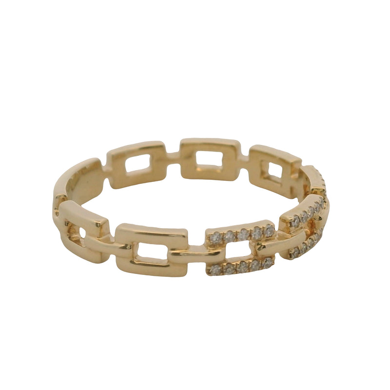 Solid 14kt Yellow Gold and Diamond Pave Chain Band Ring Size 8