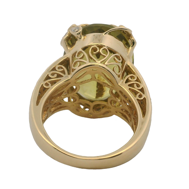 Vintage LeVian 14kt Yellow Gold Lemon Quartz and Diamonds Stars and Butterflies Cocktail Ring
