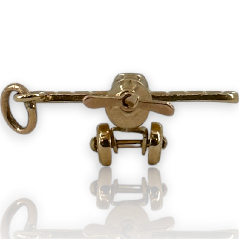 Vintage 14kt Solid Yellow Gold Moving Airplane Travel Dangle Charm for Necklace or Bracelet