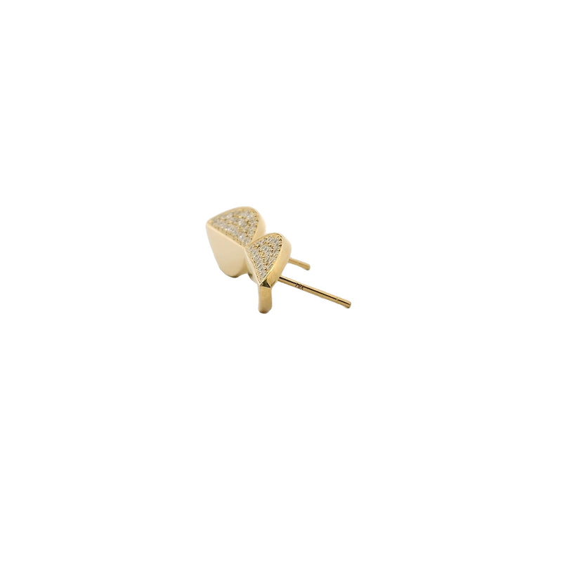 Solid 18kt Yellow Gold and 1/2ctw Diamonds Half Split Leaf Stud 17mm Long Earrings