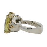 Solid Sterling Silver and 14kt Yellow Gold Prasiolite Diamond and Ruby Cocktail Ring Size 5.5