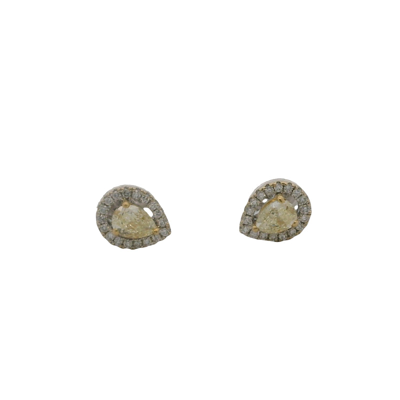 EFFY Solid 18kt Two-Tone Canare Pear Halo Earrings with Yellow and White Diamonds