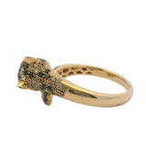Solid 14kt Yellow Gold Black White Diamond Cheetah Ring Tsavorite Eyes Size 6.5