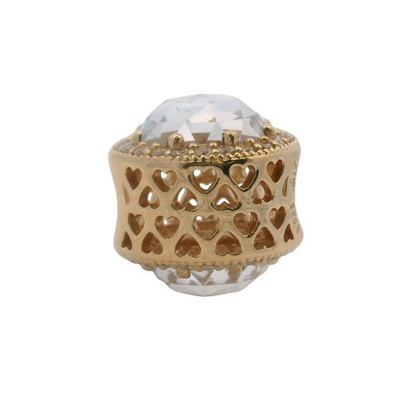 Charm espaciador Pandora "Corazones Radiantes" en oro amarillo macizo de 14 kt y circonitas cúbicas