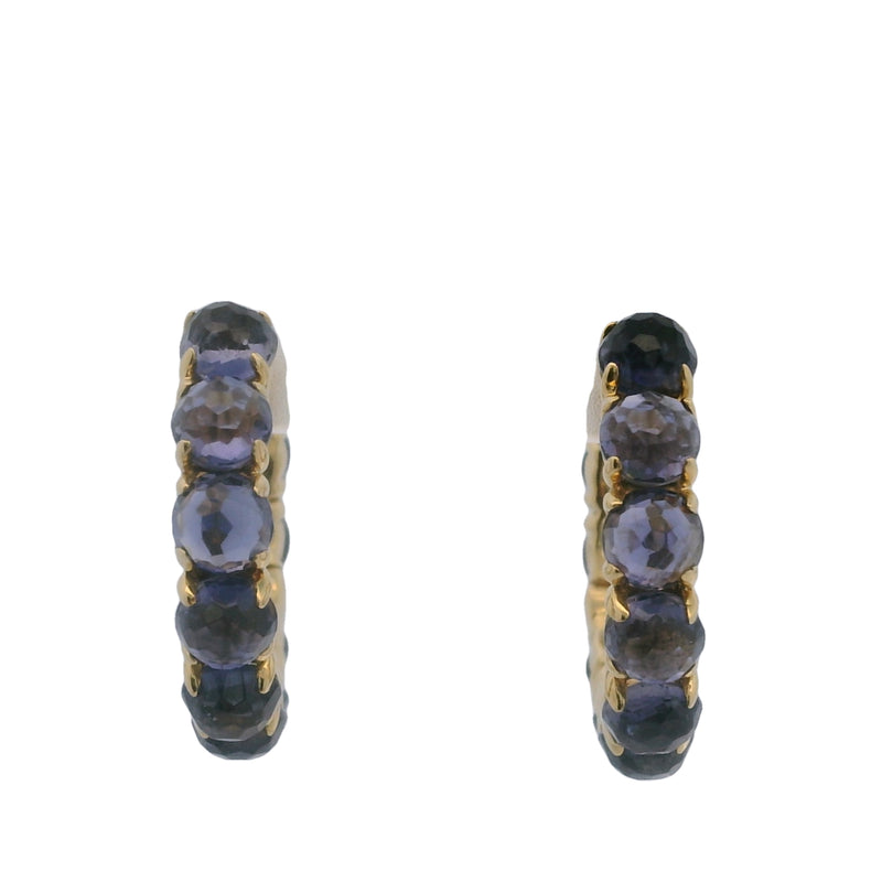 Pendientes de aro Ippolita Lollipop de oro amarillo de 18 kt y amatista azul violeta de talla rosa de 21 mm, retirados.