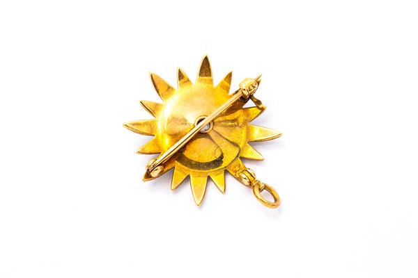 Antique Diamond & Seed Pearl Sunburst Flower Lapel Pin Charm Brooch