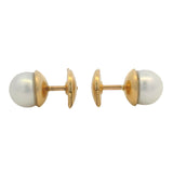 Vintage Mecan Solid 18kt Yellow Gold and 6.7mm AAA Akoya Pearl Secure Stud Earrings