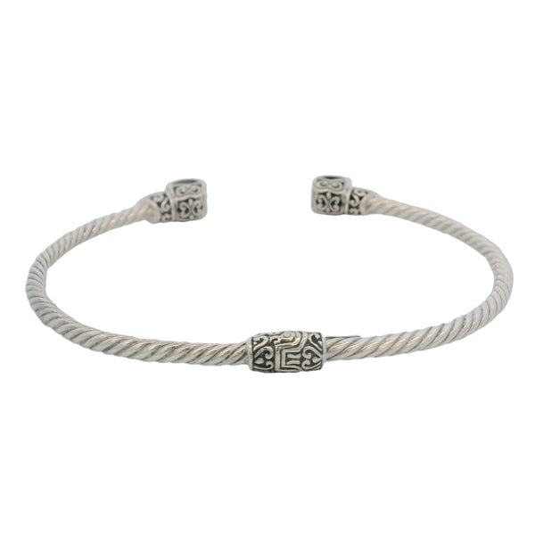 Samuel B Solid 925 Sterling Silver and 18kt Hammered Yellow Gold 8" Cable Cuff Bracelet