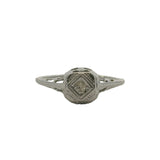 Antique 1920s Art Deco 18kt White Gold and 0.04ct Diamond Solitaire Ring With Geometric Filigree Setting Size 5.25