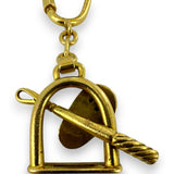Vintage 1970-90s GUCCI 18kt Solid Yellow Gold and Black Enamel 33.4g Jockey Key Chain Made in Italy