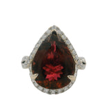 Solid 14kt White Gold 5.5ct Pear Tourmaline and Diamond Halo Cocktail Ring Size 6