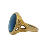 Vintage 1980s 14kt Yellow Gold Etruscan Style Ring with Blue Lab Spinel Size 10