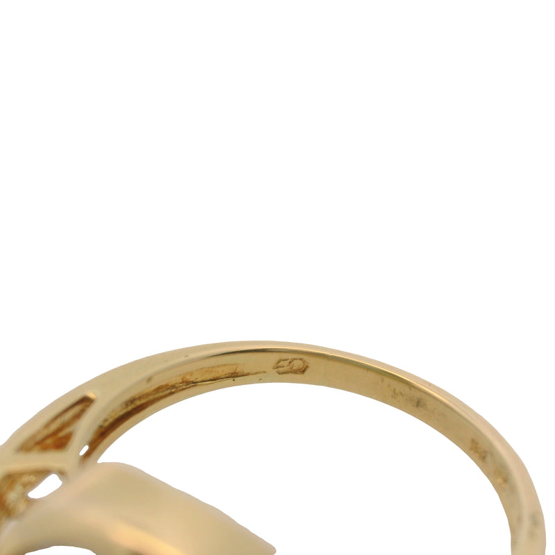 EO Solid 18kt Yellow Gold Asymmetric Cocktail Ring With Stunning Translucent Bezel-Set Fire Opal and 3 Accent Diamonds Size 6.25