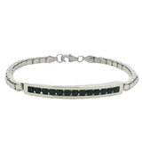 Fayendra 925 Sterling Silver and Black Cubic Zirconia Bar Box Chain 7" Bracelet