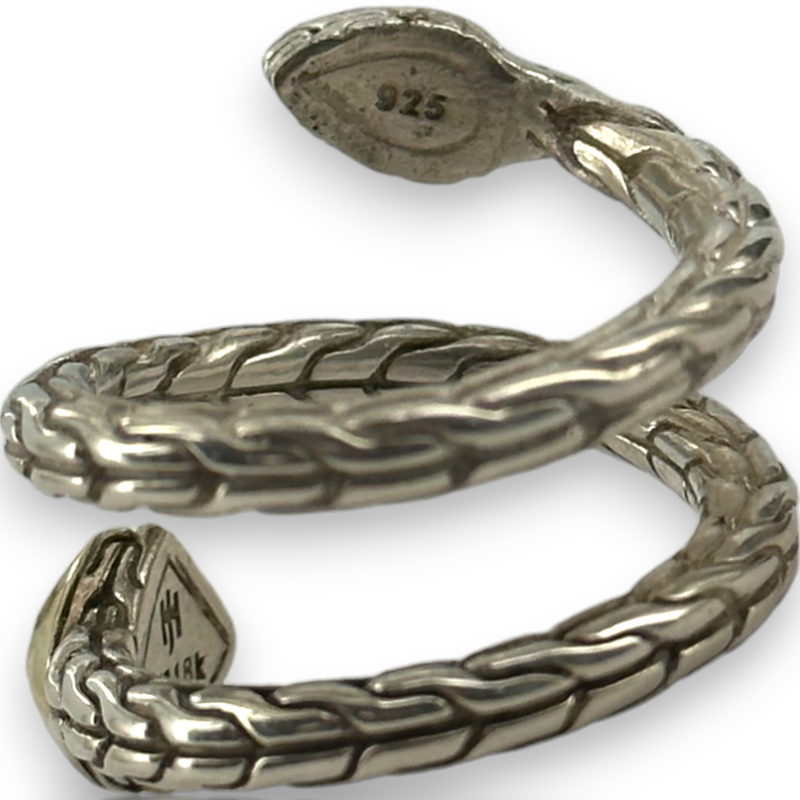 John Hardy Snake Wrap Around Cable Ring 925 Sterling Silver & Gold Ring Size 6