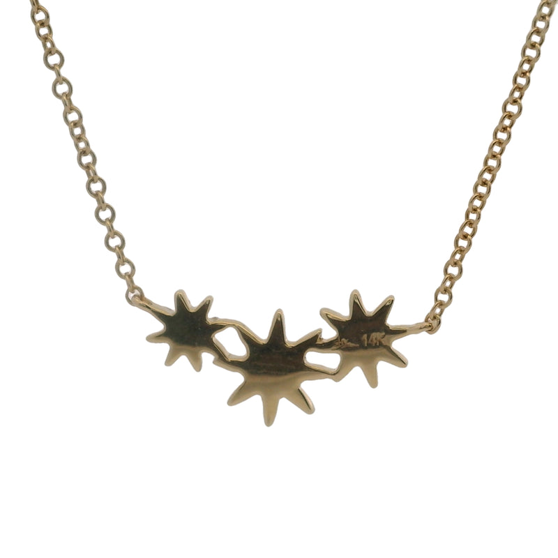 Shy Creation Fine Jewelry Solid 14kt Yellow Gold Celeste 0.09CT Triple Diamond Star Station Pendant Necklace with 4 Adjustable Lengths