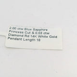 Royal Jewelry Solid 14kt White Gold 2ctw Princess-Cut Sapphire and Diamond